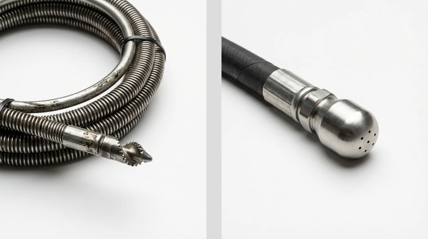 Drain snake cable and hydro jetting nozzle used for drain cleaning in Ordway, CO