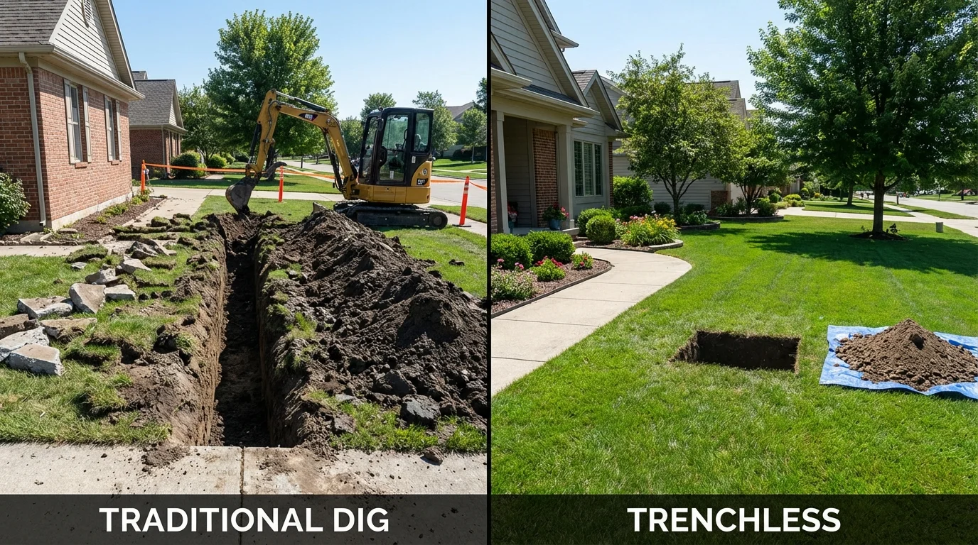 Trenchless sewer repair with minimal yard damage versus traditional excavation in Ordway, CO